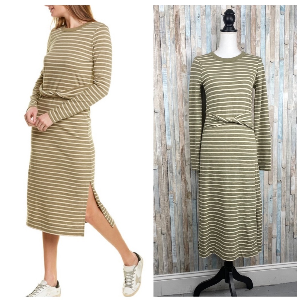 Current Elliott 0 Stripe Studio Midi T Shirt Dress